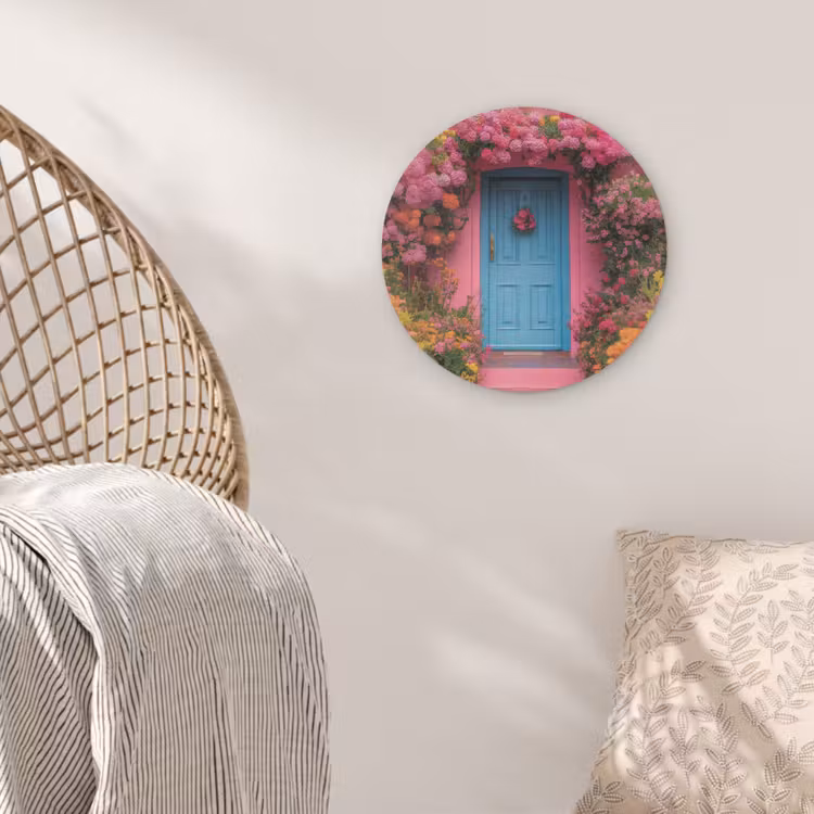 Bloemen - Deur - Roze Akoestische PET Vilt - Rond klein -sfeer4