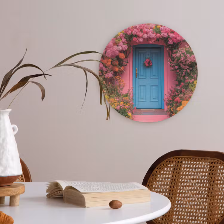 Bloemen - Deur - Roze Akoestische PET Vilt - Rond klein -sfeer3