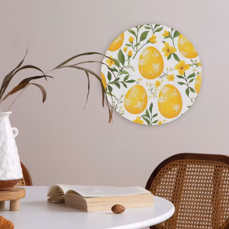 Bloemen - Paaseieren - Geel Akoestische PET Vilt - Rond klein -sfeer3