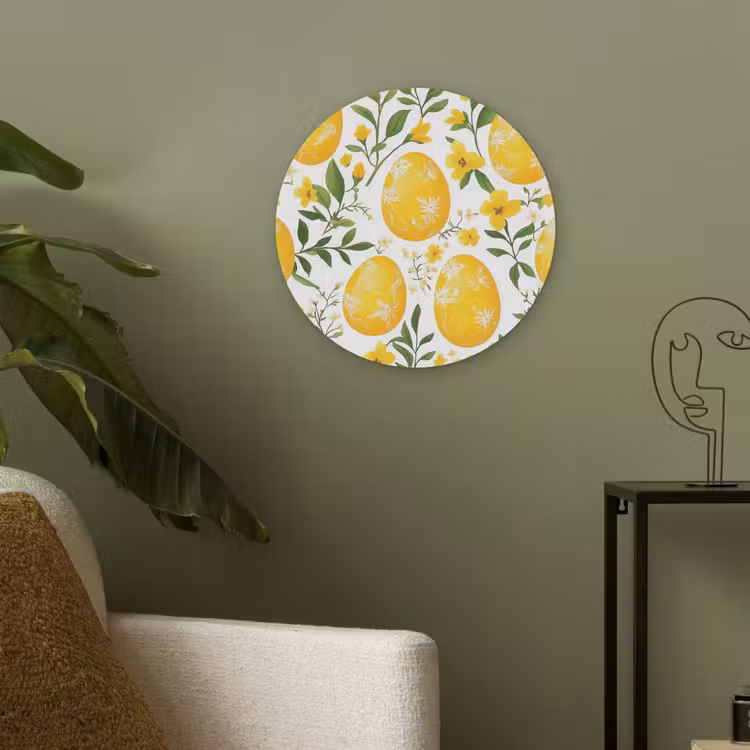 Bloemen - Paaseieren - Geel Akoestische PET Vilt - Rond klein -sfeer2
