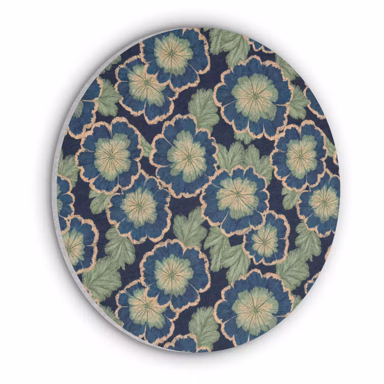 Bloemen - Borduurwerk - Patroon - Blauw - Groen Akoestische PET Vilt - Rond klein 838 -3d