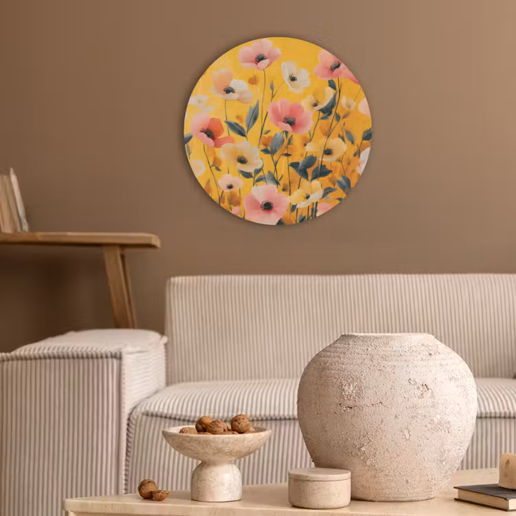 Bloemen - Veld - Geel Akoestische PET Vilt - Rond klein -sfeer1
