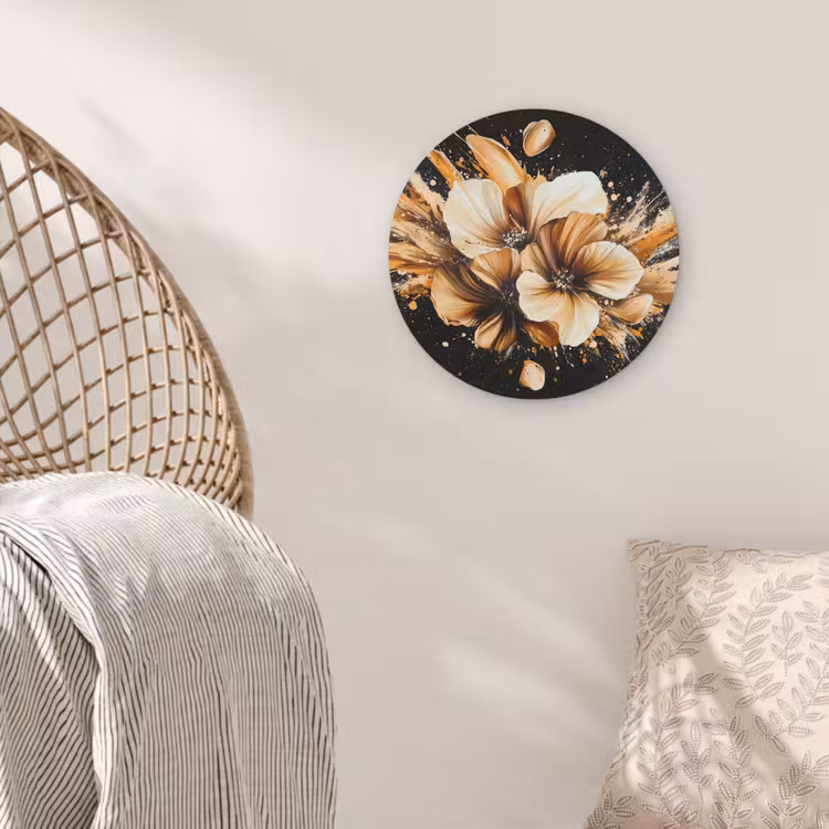 Bloemen - Goud - Graffiti - Zwart - Abstract Akoestische PET Vilt - Rond klein -sfeer4