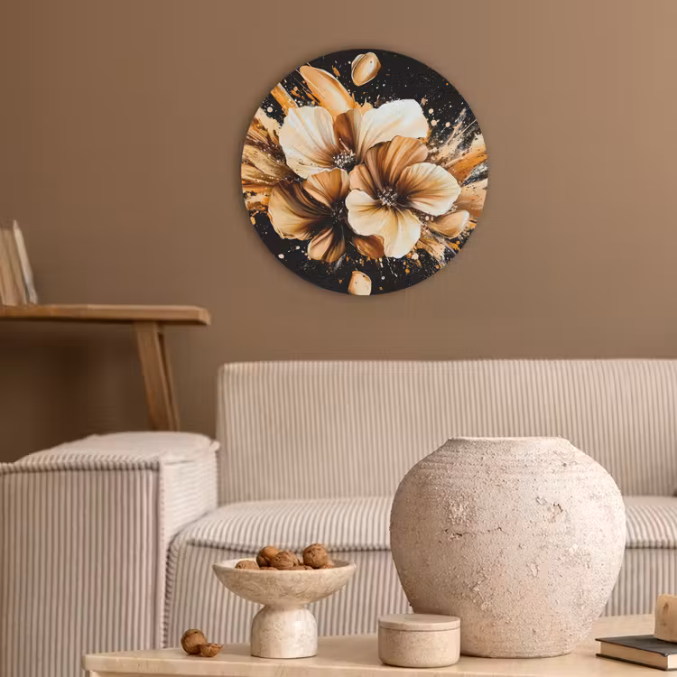 Bloemen - Goud - Graffiti - Zwart - Abstract Akoestische PET Vilt - Rond klein -sfeer1