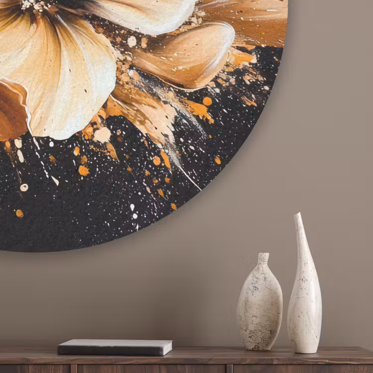 Bloemen - Goud - Graffiti - Zwart - Abstract Akoestische PET Vilt - Rond klein -sfeer5_closeup