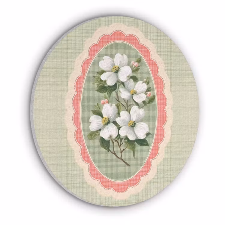 Bloemen - Illustratie - Geruit - Groen Akoestische PET Vilt - Rond klein -3d