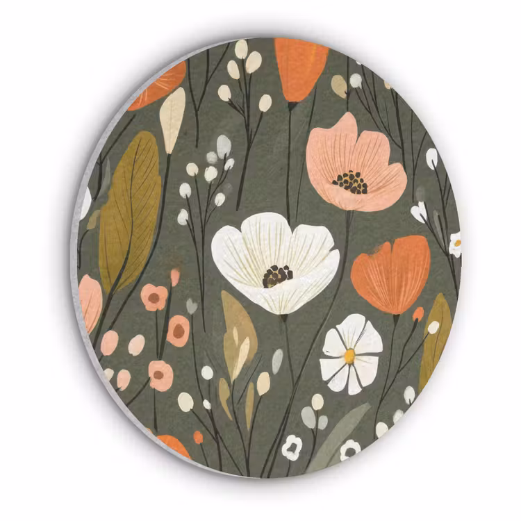 Bloemen - Illustratie - Groen Akoestische PET Vilt - Rond klein -3d