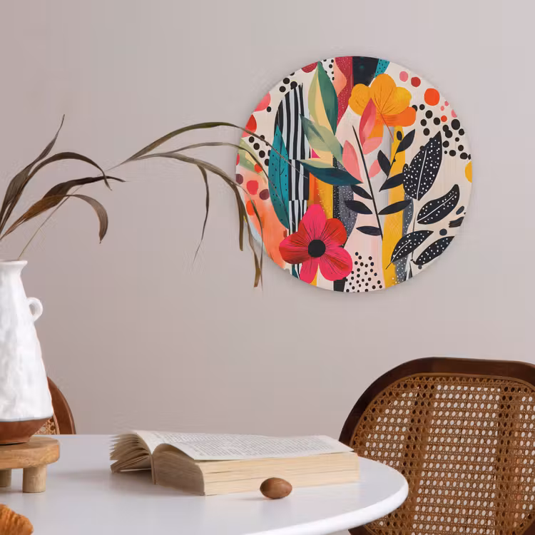 Bloemen - Bladeren - Abstract - Kleurrijk Akoestische PET Vilt - Rond klein -sfeer3
