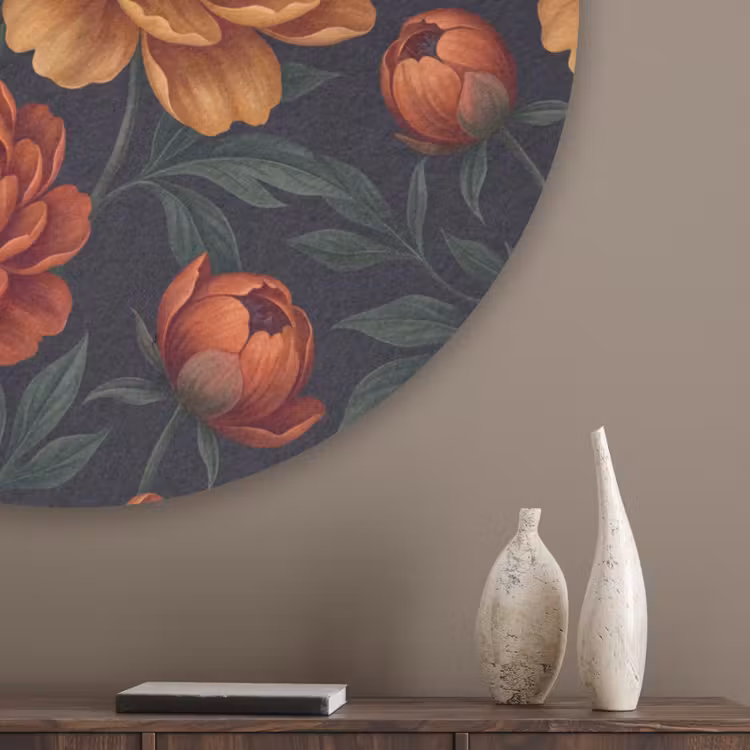 Bloemen - Bladeren - Natuur - Modern - Oranje Akoestische PET Vilt - Rond klein -sfeer5_closeup
