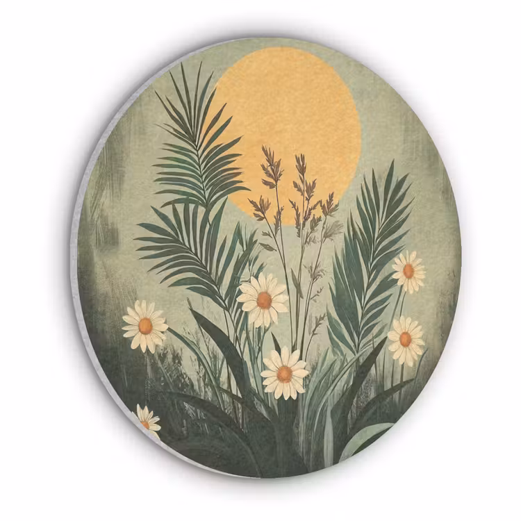 Bloemen - Bladeren - Zon - Groen Akoestische PET Vilt - Rond klein -3d