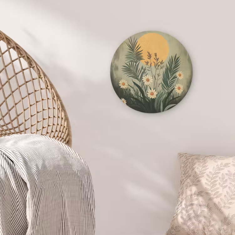 Bloemen - Bladeren - Zon - Groen Akoestische PET Vilt - Rond klein -sfeer4