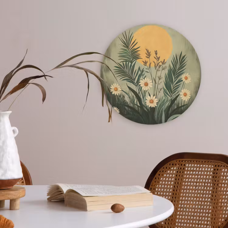 Bloemen - Bladeren - Zon - Groen Akoestische PET Vilt - Rond klein -sfeer3