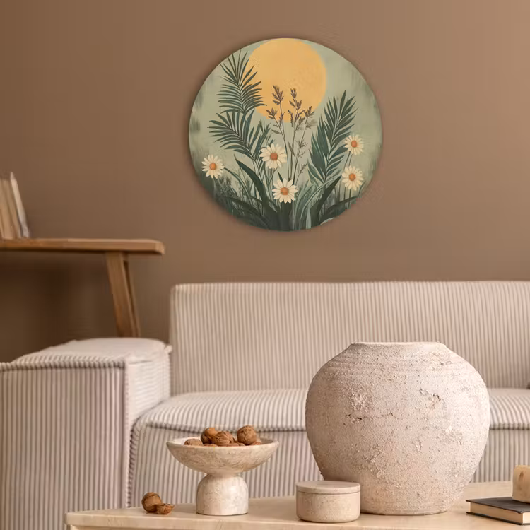 Bloemen - Bladeren - Zon - Groen Akoestische PET Vilt - Rond klein -sfeer1