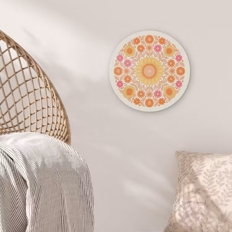 Bloemen - Mandala - Patroon - Kleurrijk Akoestische PET Vilt - Rond klein -sfeer4