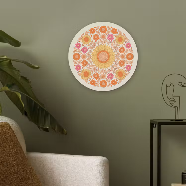Bloemen - Mandala - Patroon - Kleurrijk Akoestische PET Vilt - Rond klein -sfeer2