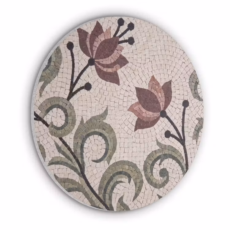 Bloemen - Mozaïek - Patroon - Abstract - Groen Akoestische PET Vilt - Rond klein -3d