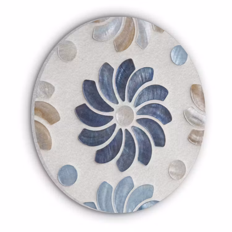 Bloemen - Parelmoer - Abstract - Patroon - Blauw Akoestische PET Vilt - Rond klein -3d