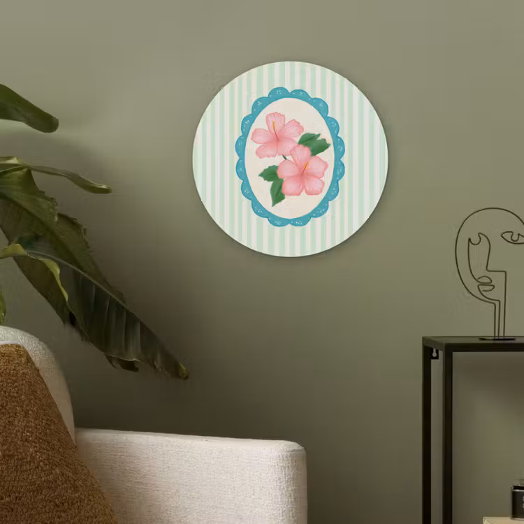 Bloemen - Ovaal - Strepen - Groen Akoestische PET Vilt - Rond klein -sfeer2