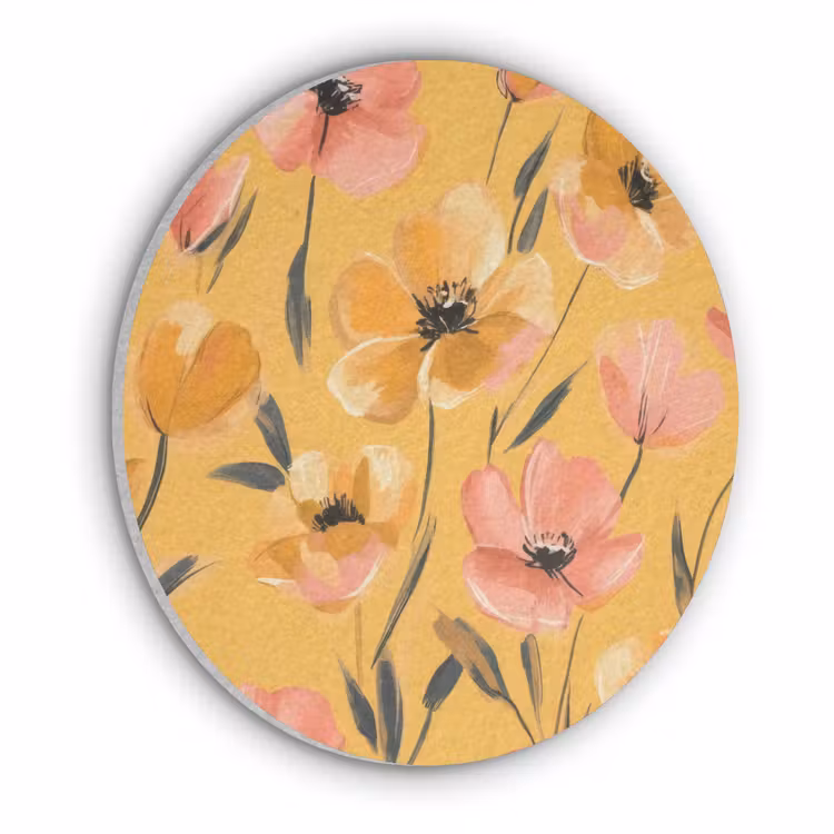 Bloemen - Geschilderd - Geel Akoestische PET Vilt - Rond klein -3d