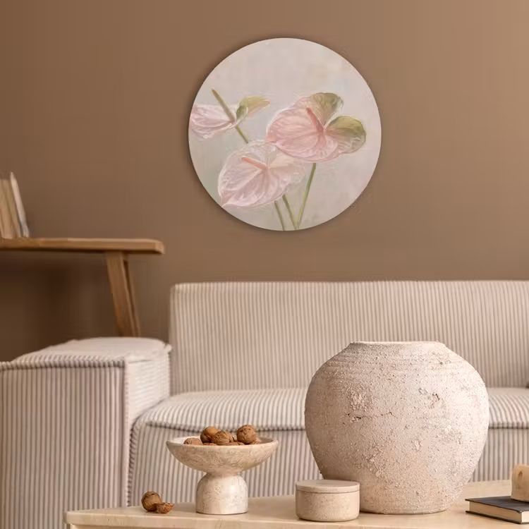 Bloemen - Pastel - Abstract - Natuur - Groen Akoestische PET Vilt - Rond klein -sfeer1
