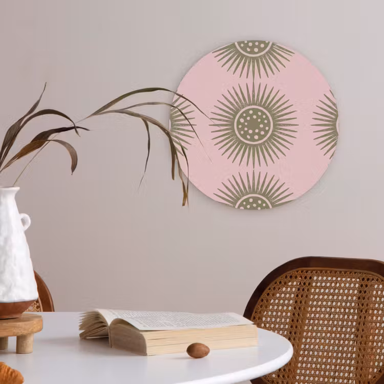 Bloemen - Patroon - Abstract - Roze - Groen Akoestische PET Vilt - Rond klein -sfeer3