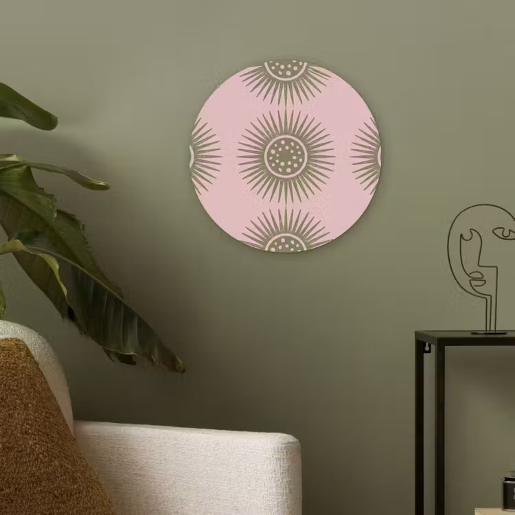 Bloemen - Patroon - Abstract - Roze - Groen Akoestische PET Vilt - Rond klein -sfeer2