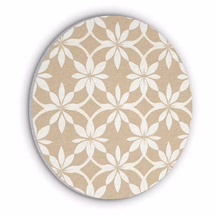 Bloemen - Patroon - Beige Akoestische PET Vilt - Rond klein 838 -3d