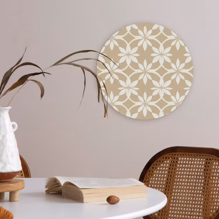 Bloemen - Patroon - Beige Akoestische PET Vilt - Rond klein 838 -sfeer3