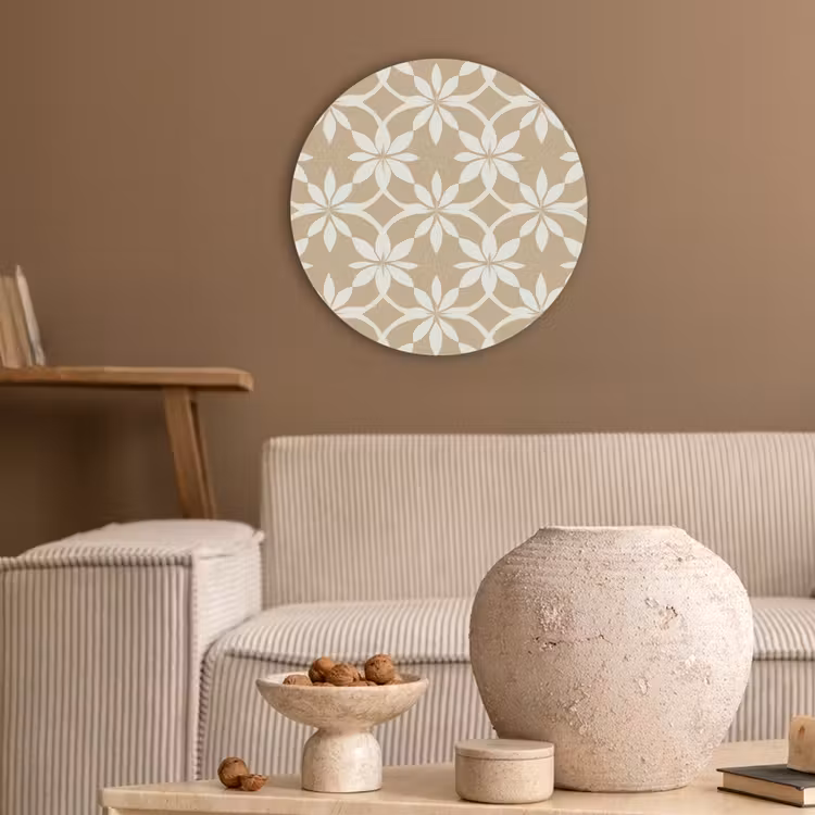 Bloemen - Patroon - Beige Akoestische PET Vilt - Rond klein 838 -sfeer1