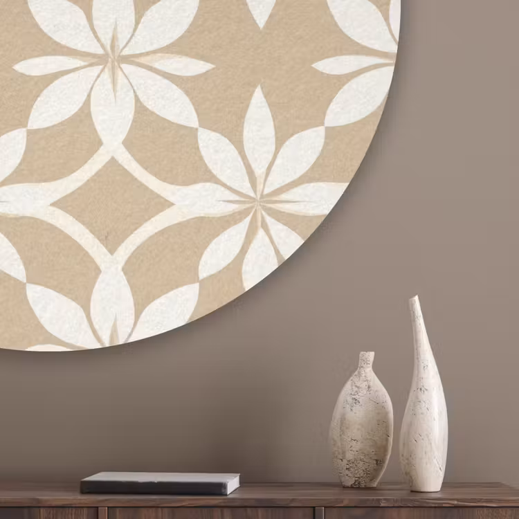 Bloemen - Patroon - Beige Akoestische PET Vilt - Rond klein 838 -sfeer5_closeup
