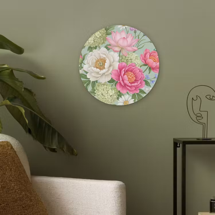 Bloemen - Patroon - Botanisch - Groen Akoestische PET Vilt - Rond klein -sfeer2