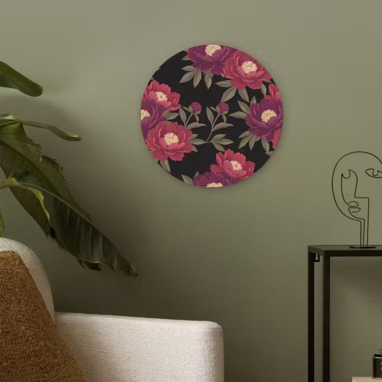 Bloemen - Patroon - Botanisch - Rood - Zwart Akoestische PET Vilt - Rond klein -sfeer2