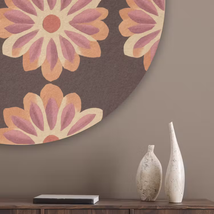 Bloemen - Patroon - Bruin Akoestische PET Vilt - Rond klein 838 -sfeer5_closeup