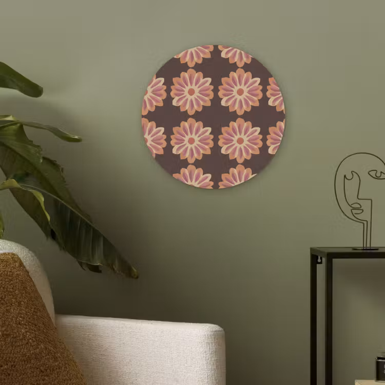 Bloemen - Patroon - Bruin Akoestische PET Vilt - Rond klein 838 -sfeer2