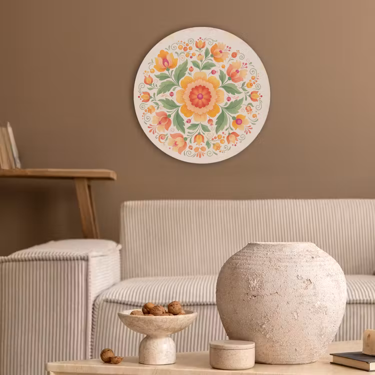 Bloemen - Patroon - Decoratief - Oranje Akoestische PET Vilt - Rond klein -sfeer1