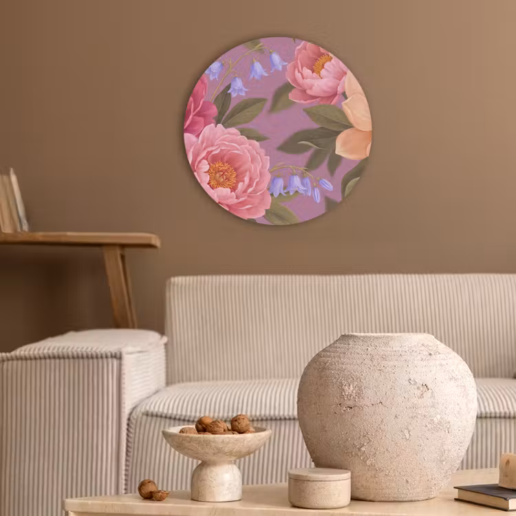 Bloemen - Patroon - Illustratie - Roze Akoestische PET Vilt - Rond klein -sfeer1