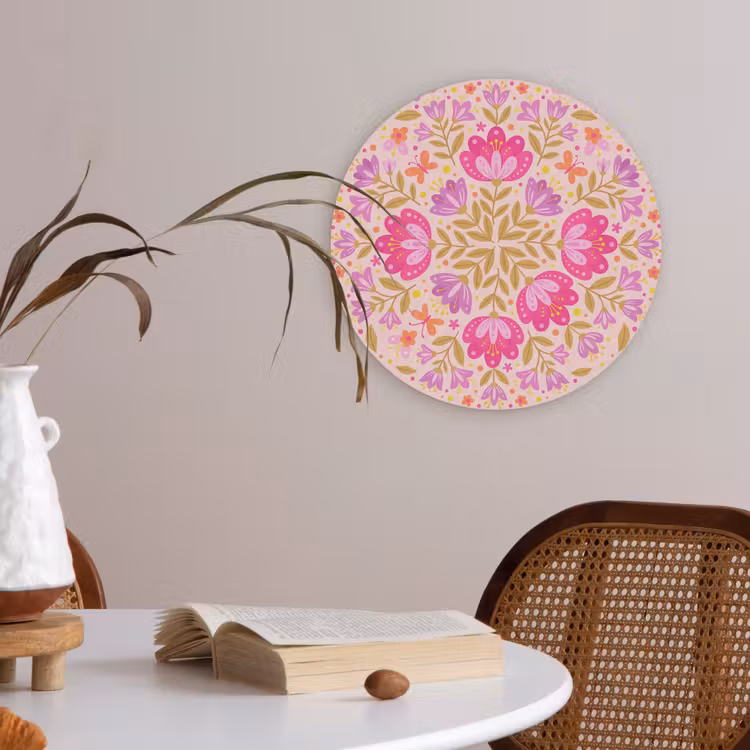 Bloemen - Patroon - Natuur - Abstract - Roze Akoestische PET Vilt - Rond klein -sfeer3