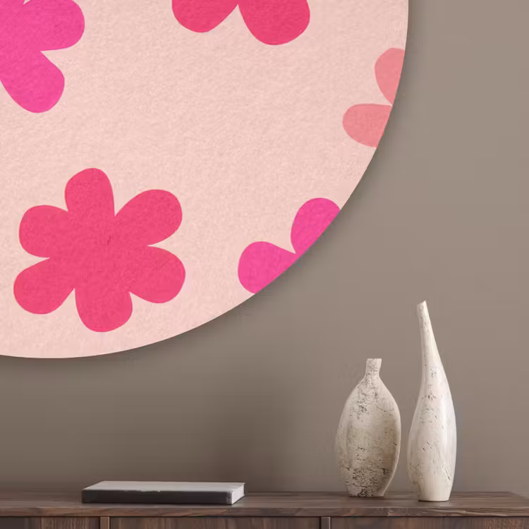 Bloemen - Patroon - Roze Akoestische PET Vilt - Rond klein -sfeer5_closeup