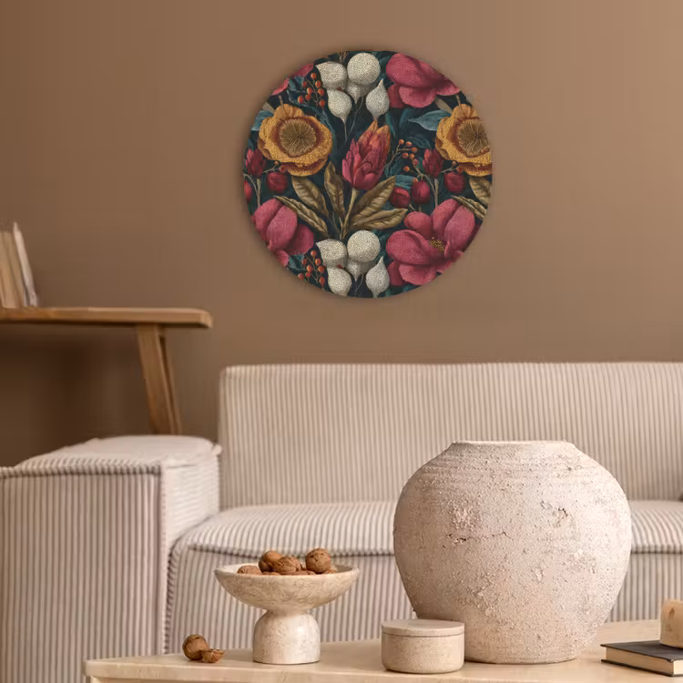 Bloemen - Patroon - Rood - Goud Akoestische PET Vilt - Rond klein 838 -sfeer1