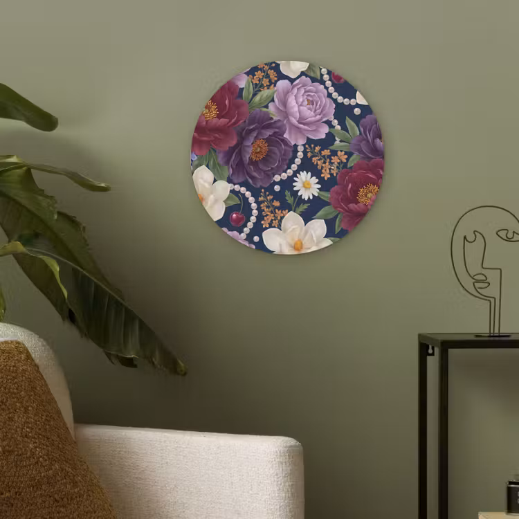 Bloemen - Parels - Decoratie - Modern - Blauw Akoestische PET Vilt - Rond klein -sfeer2