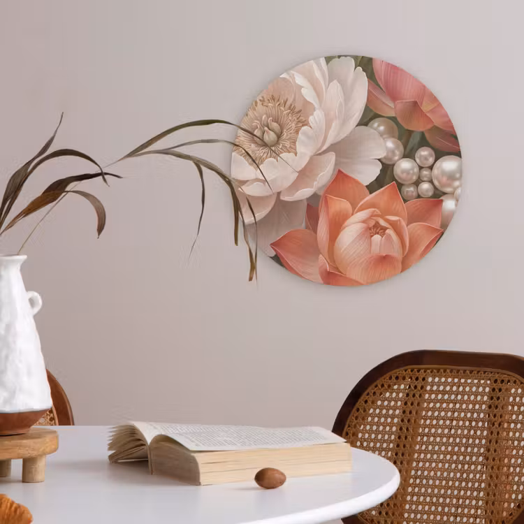Bloemen - Parels - Elegant - Roze - Wit Akoestische PET Vilt - Rond klein -sfeer3
