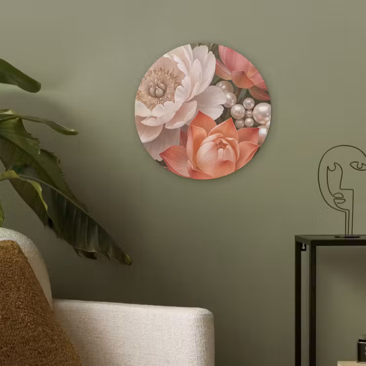 Bloemen - Parels - Elegant - Roze - Wit Akoestische PET Vilt - Rond klein -sfeer2