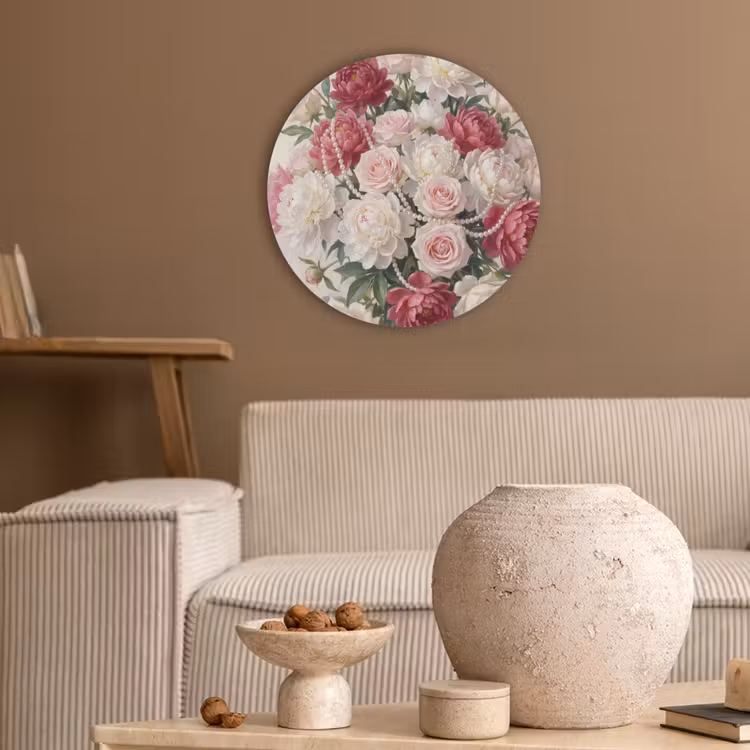 Bloemen - Parels - Romantiek - Klassiek - Roze Akoestische PET Vilt - Rond klein -sfeer1