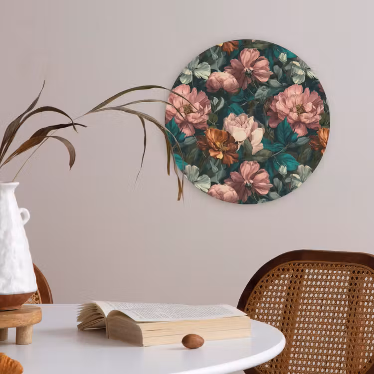 Bloemen - Schilderachtig - Patroon - Roze Akoestische PET Vilt - Rond klein 838 -sfeer3