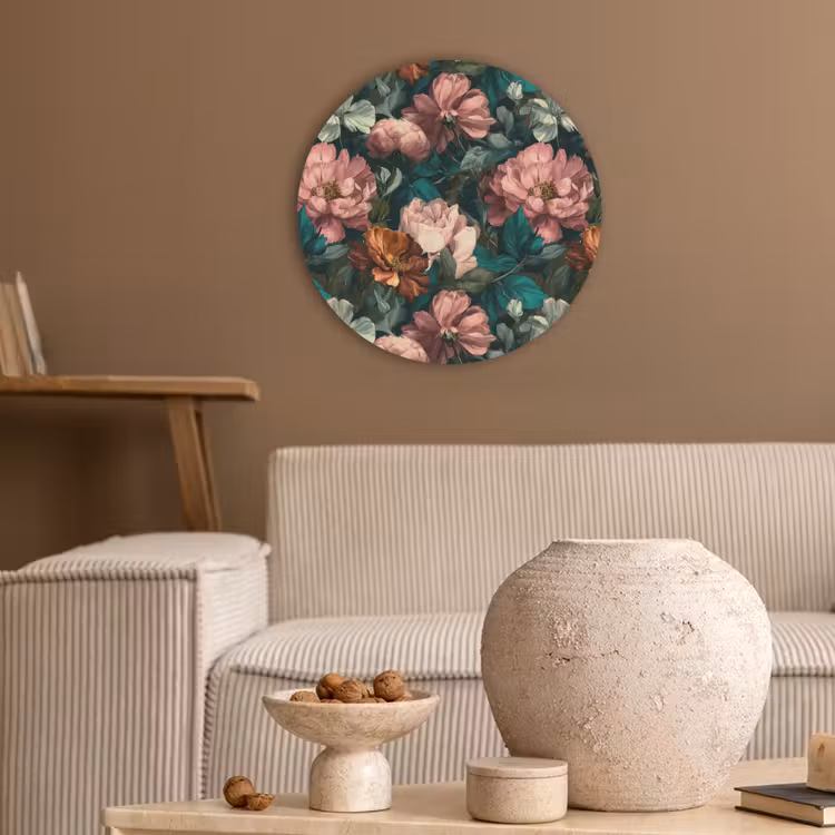 Bloemen - Schilderachtig - Patroon - Roze Akoestische PET Vilt - Rond klein 838 -sfeer1