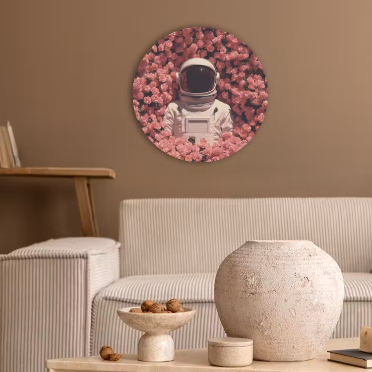 Bloemen - Roze - Astronaut Akoestische PET Vilt - Rond klein -sfeer1