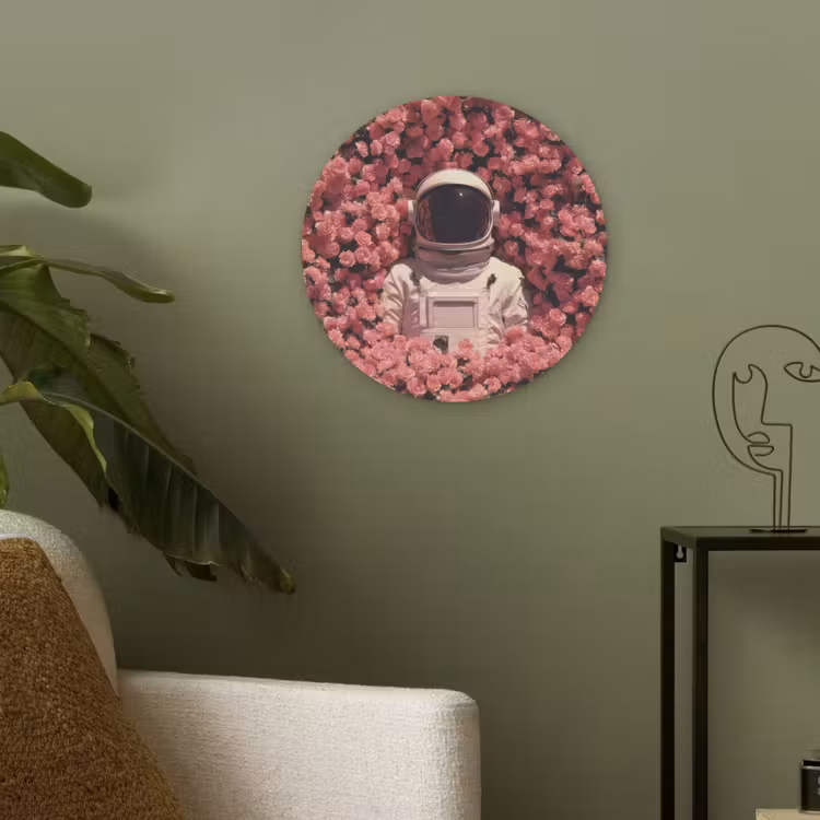 Bloemen - Roze - Astronaut Akoestische PET Vilt - Rond klein -sfeer2