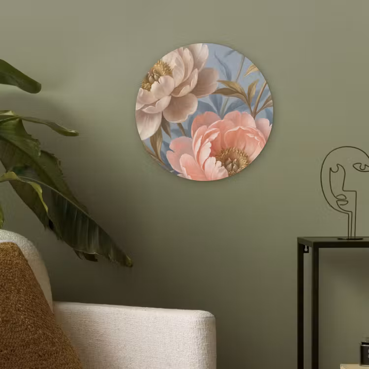 Bloemen - Roze - Beige - Modern - Natuur Akoestische PET Vilt - Rond klein -sfeer2