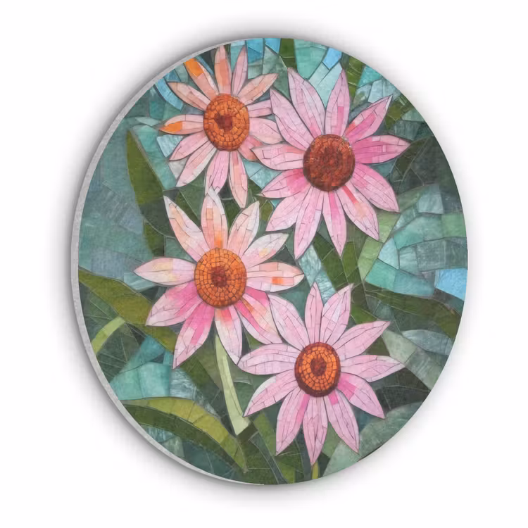 Bloemen - Roze - Glasmozaïek Akoestische PET Vilt - Rond klein -3d