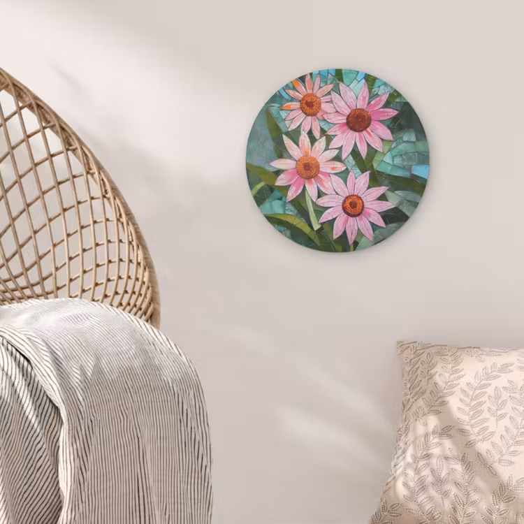 Bloemen - Roze - Glasmozaïek Akoestische PET Vilt - Rond klein -sfeer4